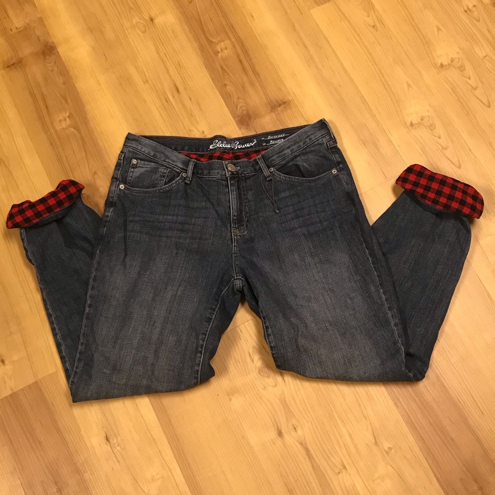 Eddie Bauer Flannel Lined Boyfriend Jeans Size 8